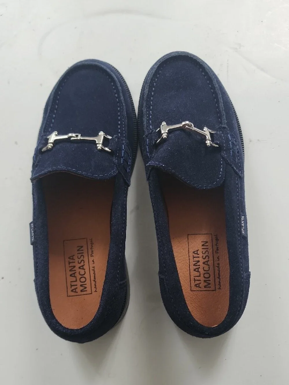 Navy Suede Horsebit Loafers. In Excellent Condition Like New